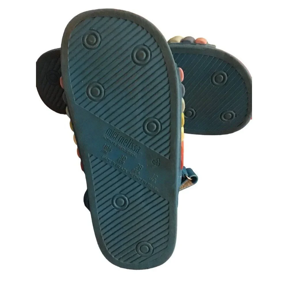 Mini Melissa Blue Kids Sandals with Rainbow Straps